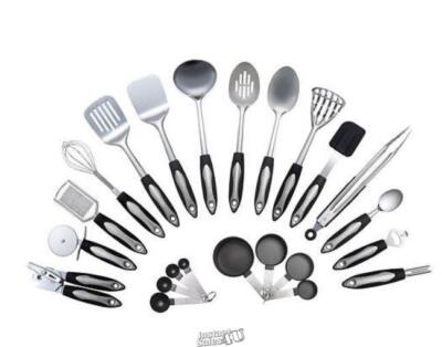 23-Pc Stainless Steel Kitchen Utensil Set Silver/Black Dishwasher Safe Free Ship