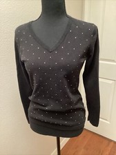 Small Dark Black DKNY Jeans Brand 100 Cotton Sweater With Rhinestones Intact