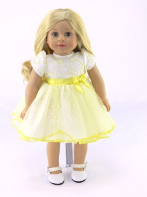 Doll Clothes 18'' Dress Yellow White Fits American Girl Dolls