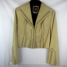 Vintage Renegade Spirit Suede Leather Studded Western Jacket Womens Medium Tan