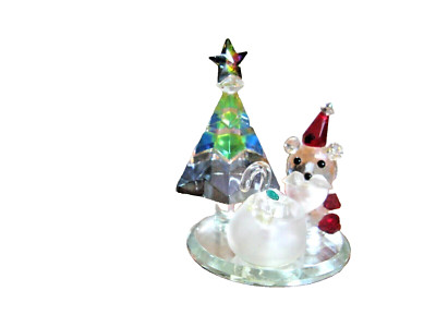 Crystal World SANTA BEAR WITH SACK OF TOYS & CHRISTMAS TREE Figurine 1990 NIB
