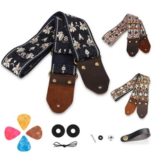 Adjustable Guitar Strap 2" Wide Cotton Embroidery Pad Electric Guitars Bass Belt