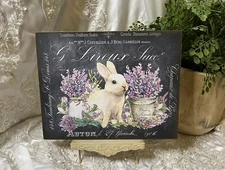 Bunny Rabbit, Lavender,  French Country Shabby Chic  Handcrafted Plaque / Sign