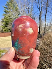 JUGTOWN WARE ART POTTERY VASE w/ CHINESE BLUE GLAZE, SEAGROVE NC, c1930-40