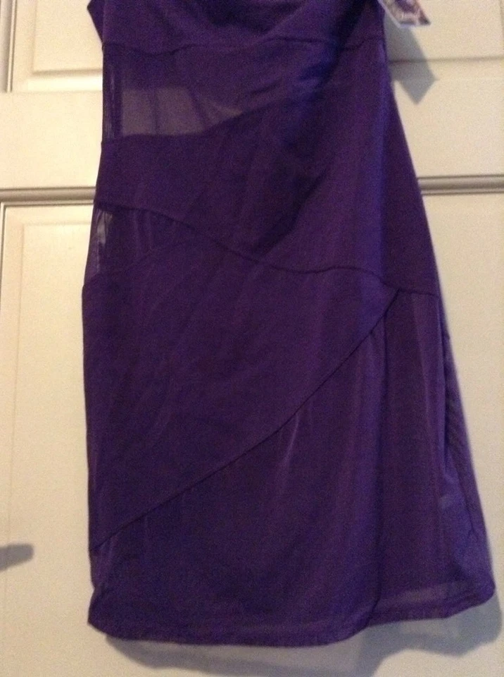 Женщин новый сетки панели резинке платье фиолетовый сексуальный одно плечо большой L/M - Изображение 4 из 4