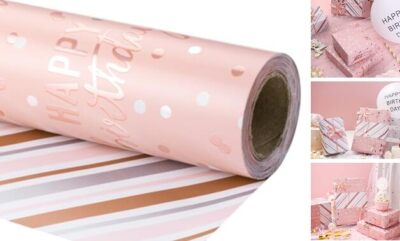  Reversible Birthday Wrapping Paper Roll - Happy Birthday - Metallic Pink