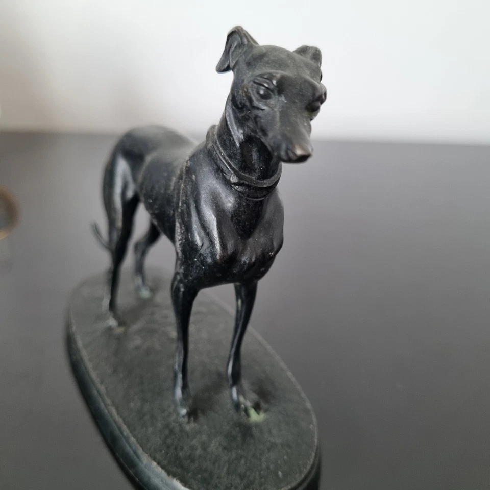 Sculpture Chien en Régule Lévrier Ancien Greyhound Old Dog Statue - Photo 2/4