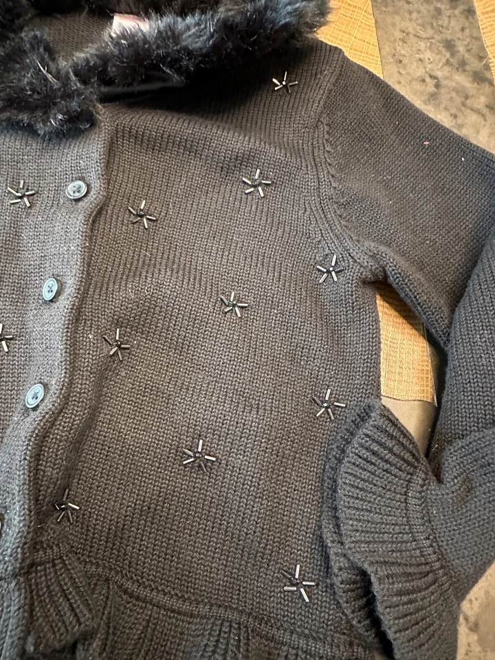 VTG GYMBOREE FAUX FUR BEADED CARDIGAN SWETAER GIRLS SZ 4 - Image 3 of 4