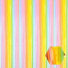 6 Pack Rainbow A Foil Fringe Curtain Backdrop, 3.28Ft x 6.6Ft Metallic Tinsel...