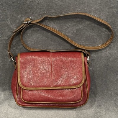 Classic Elements Crossbody Red Leather Brown Trim Purse Shoulder Bag Organizer