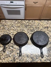 Lot Of 3 Wagner Ware Vintage Cast Iron Skillets No 3,6,and 8 Needs Restored