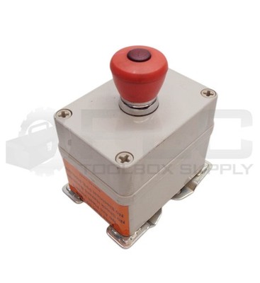 ALLEN BRADLEY 800FM-LMP44 EMERGENCY STOP RED PUSH BUTTON W/ 598-1PB22G ENCLOSURE