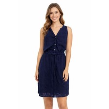 Gap Womens Embroidered Eyelet Navy Blue Sleeveless Blouson Dress Elastic Waist L