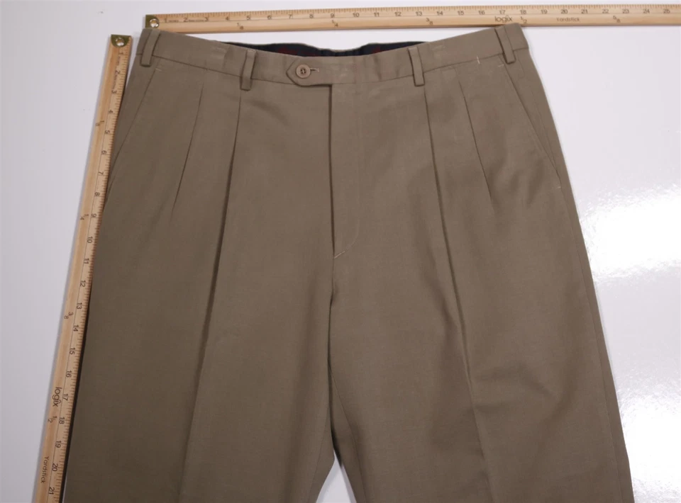 Pantalones Chinos Brioni Cannes Caqui Tostado Algodón Cepillado Plisado 36x28 Foto 4 de 4