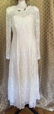 Vintage Bridal Dress 1960-70  s Lace Bows Empire Waist Sheer Sleeves NWT Sz 11-12