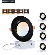 CLOUDY BAY [4 Pack] 6 inch 5 Color Swivel LED Gimbal Recessed Light with...