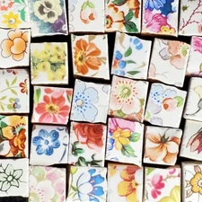 Colorful Floral Mosaic Tile Lot, Bulk Ceramic Flower Tiles for Crafts