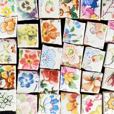 Colorful Floral Mosaic Tile Mix, Bulk Ceramic Flower Tiles for Art Craft Project - Image 1 of 4