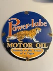 Vintage 1949 Power Lube Motor Oil Porcelain Gas Station Pump Sign! 12"