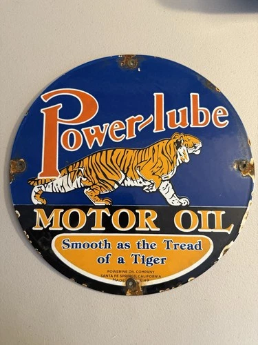 Vintage 1949 Power Lube Motor Oil Porcelain Gas Station Pump Sign! 12"