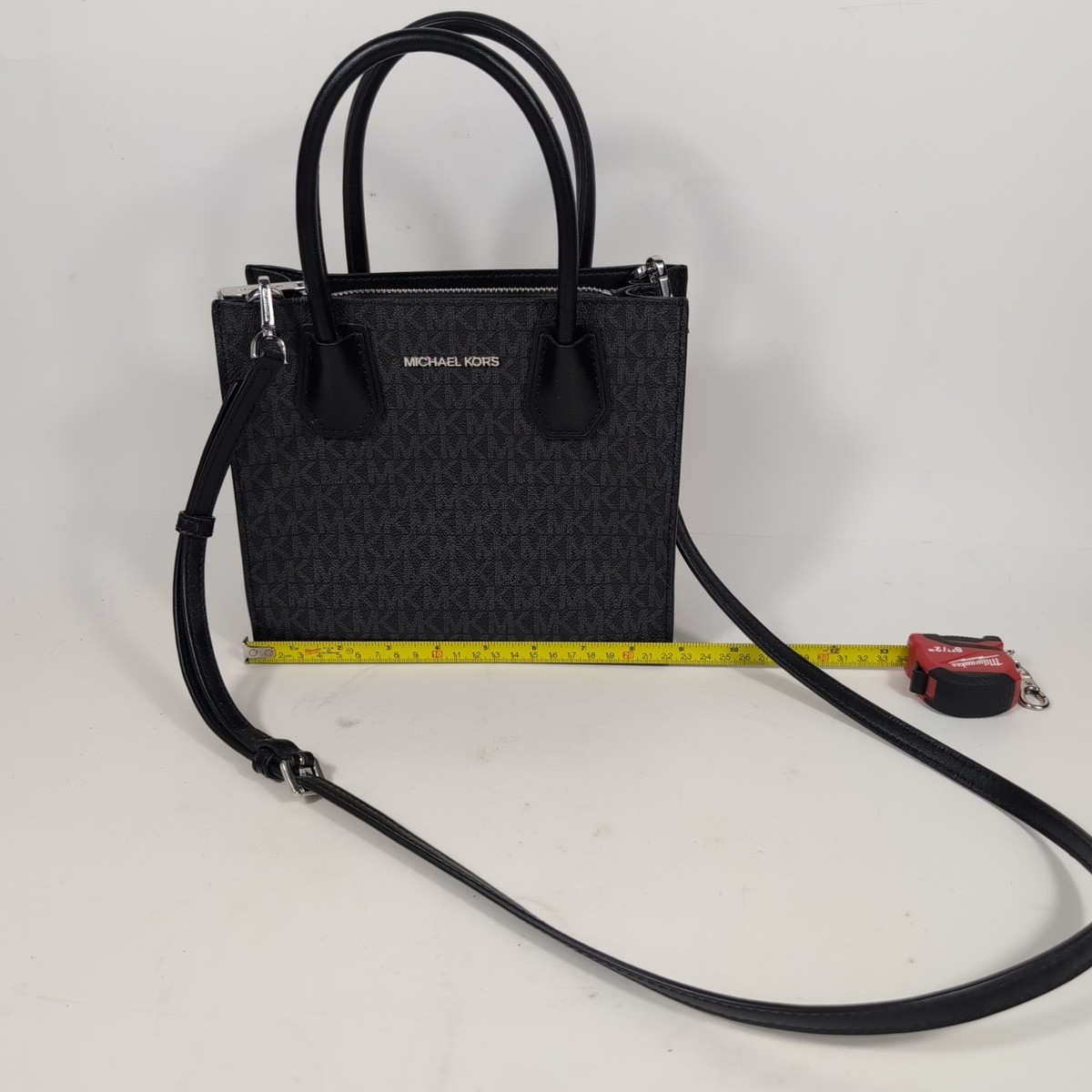 Michael Kors Mercer Black Medium Logo Leather Accordion Crossbody