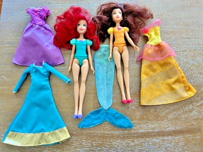 Lot of Two Hasbro Disney Princess Dolls Ariel & Belle + Extra Dresses!