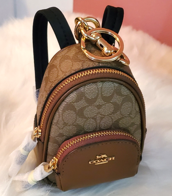 COACH ブラウン ミニリュック型キーケース Coach Mini Court Backpack Bag Charm Keychain Khaki / Saddle NWT | eBay