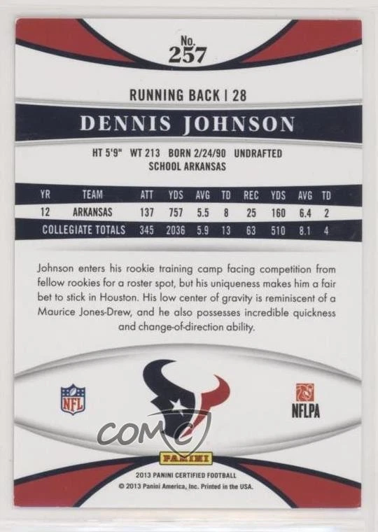 2013 Certified New Generation Mirror Red /250 Dennis Johnson #257 Rookie RC - Image 2 of 2