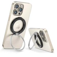Magnetic Cell Phone Ring Holder Stand - 180° Rotating Finger Ring Black