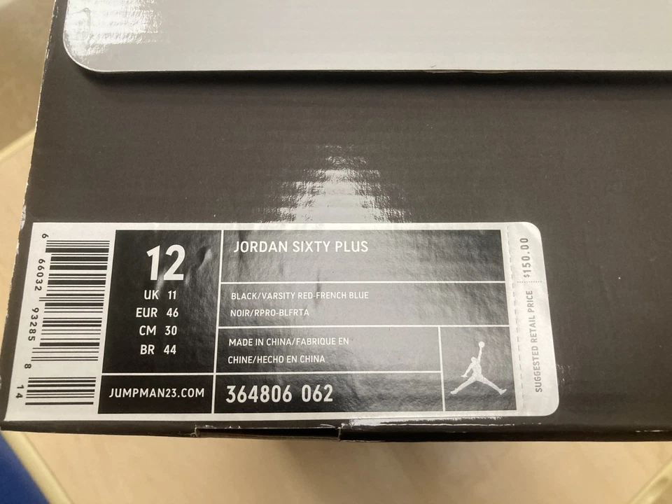 JORDAN SIXTY PLUS 364806 062 negro/rojo universitario-azul francés HOMBRE Talla 12 RARO Foto 4 de 4