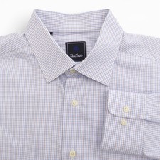David Donahue Mens 17.5 34/35 Blue Red Micro Plaid Check Cotton Dress Shirt