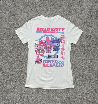 Hello Kitty & Friends Tokyo Speed T-Shirt Sanrio Kuromi My Melody White Small