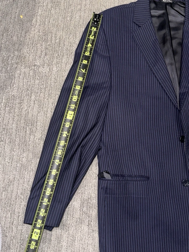 Traje G. Manzoni Hecho en Italia 40R / 34W - Azul Marino Rayas Lana Reda y Cachemira Foto 2 de 4