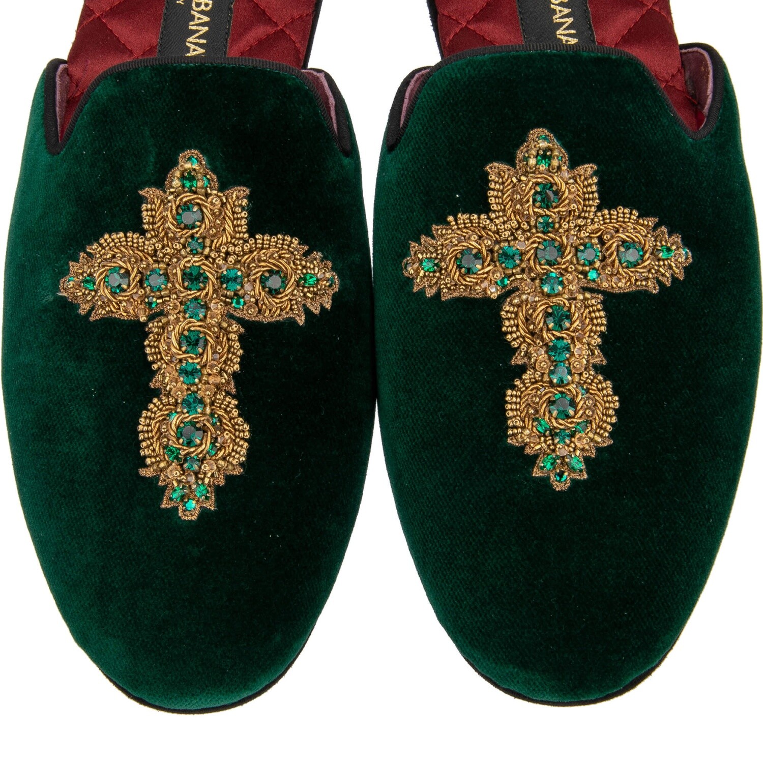 DOLCE & GABBANA Baroque Crystal Cross Slipper Shoes Mules Emerald Green image 5