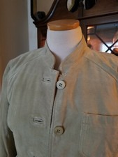 Euc Harolds Sz M Light Greet Button Front 100% Leather Safari Coat Jacket