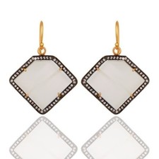 White Moonstone 22K Gold Plated 925 Sterling Silver Fashion Earring With Zircon