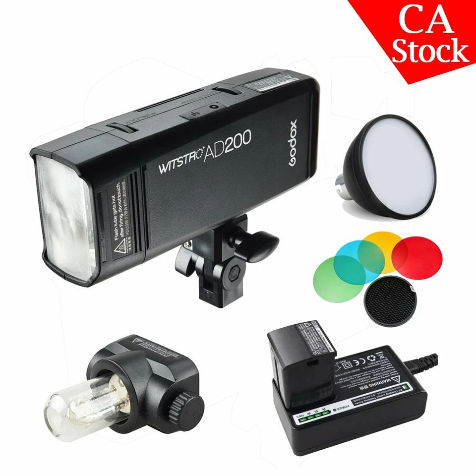 US Godox 2.4G AD200 TTL Double Head Pocket Flash Li-ion Speedlite + reflector - Image 2 of 4