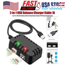 2-in-1 USB Balance Charger Cable 1A XH-3P Connector for 2S 7.4V LiPo Battery NEW