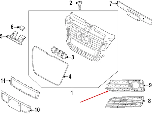 AUDI A3 8P RIGHT FOG LIGHT GRILLE 8P0807682F9B9 2010 - Picture 9 of 10