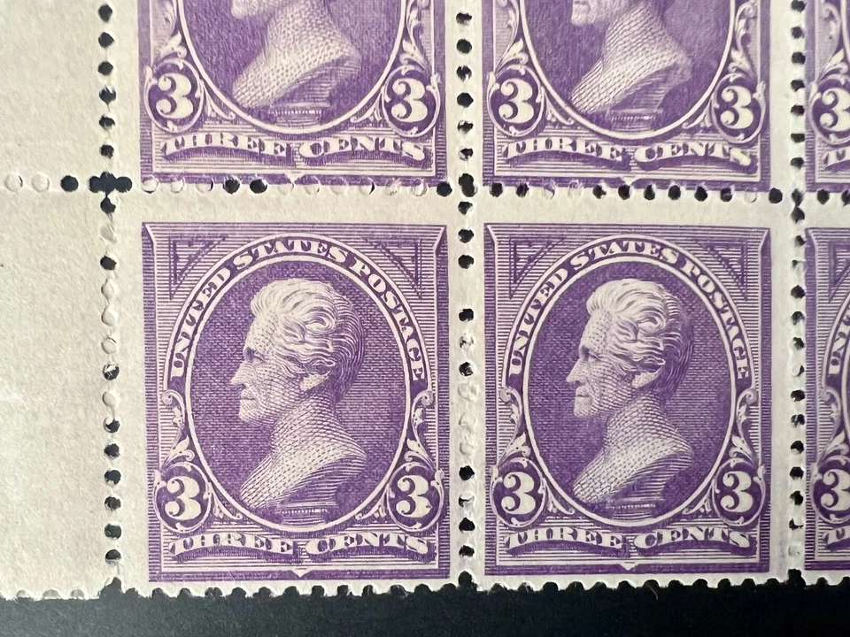 1894 US #253 – Top Corner BLOCK of (6) W/ Selvage, 3c Jackson – M, OG, H (4 MNH) - Image 4 of 4