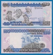 Nigeria 50 Naira P 27 f Signature 14 2005 UNC  P-27f