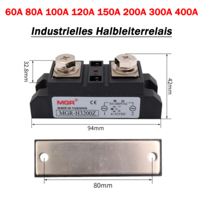 60A-400A SSR Industrial Solid State Relay Module DC Control AC 4-32CDC 30-480VAC