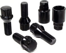 4 14x1.5 28mm Black Conical Wheel Locks For Mercedes Aftermarket Wheels 2 Keys