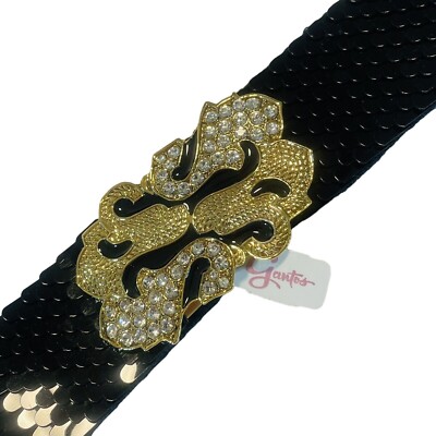 Vintage Gantos S Black Sequence Belt W Gold Bling Buckle Stretch 26” Or Bigger Vintage Gantos S Black Sequence Belt W Gold Bling Buckle  main image 2