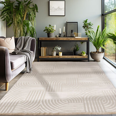 Teppich Wohnzimmer Kurzflor Skandinavische Stil Boho Teppich Beige Einfarbig