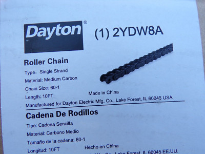 Dayton 2YDW8A Roller Chain 60-1 Single Strand  10'L Medium Carbon; mF