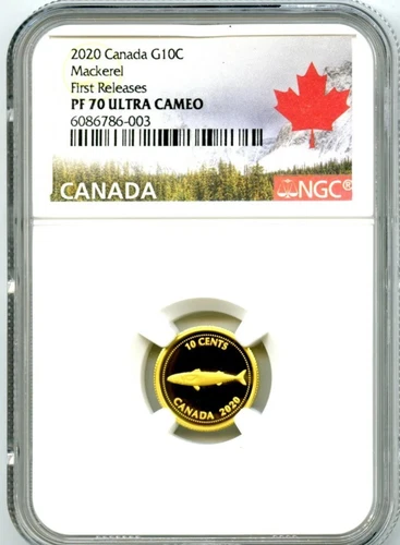 2020 CANADA G10C .9999 GOLD PROOF NGC PF70 UCAM ALEX COLVILLE 1967 MACKEREL POP9