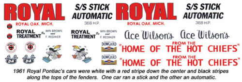 Ace Wilson's Royal Pontiac's 1961 1/32nd Scale Slot Car Waterslide Decals - Picture 1 of 2