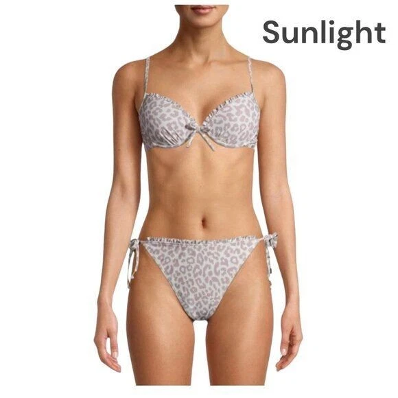 XOXO Women’s Leopard Print Bikini Ruffle Tie Side Swimsuit Set Push Up Top SZ L - Изображение 3 из 4