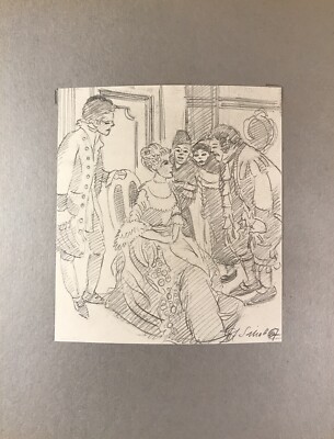 Georg Schott *1906 Portraits Personen Interieur Schloss Adel Zeichnung